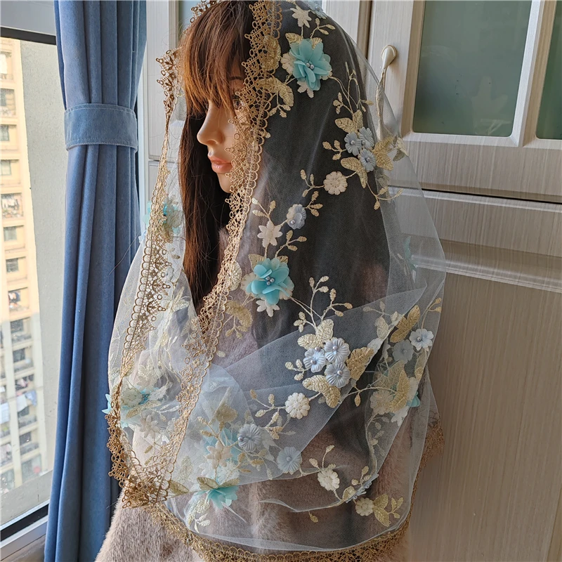 Blue And Gold Infinity Floral Women Mantilla Veils Catholic Vintage Chapel Mass Church Head Covering Embroidered 3 D Flowers
Blue And Gold Infinity Floral Women Mantilla Veils Catholic Vintage Chapel Mass Church Head Covering Embroidered 3 D Flowers