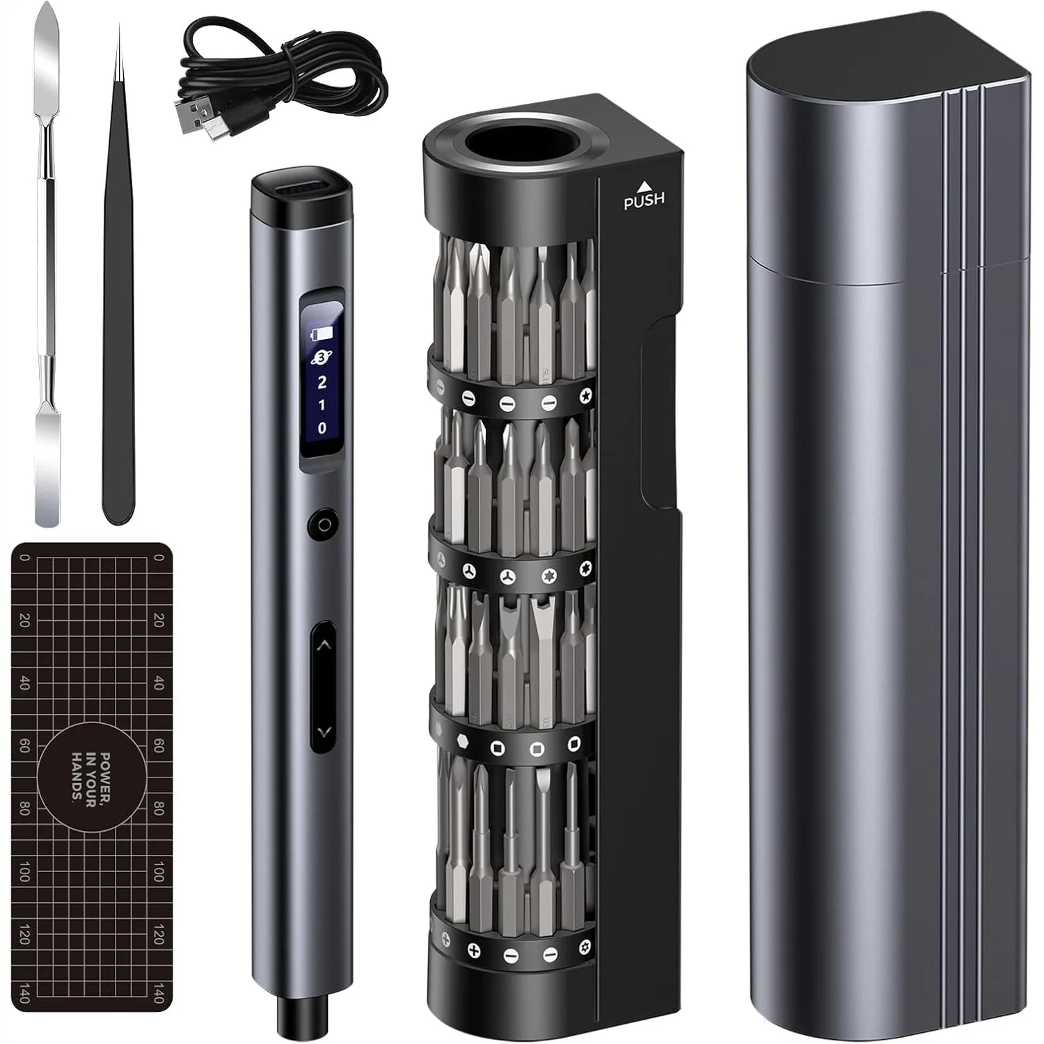66 IN 1 Mini Electric Screwdriver Cordless, Precision Magnetic Bits Set with Case, USB Charging 3 Torques, LED Light Portable
66 IN 1 Mini Electric Screwdriver Cordless, Precision Magnetic Bits Set with Case, USB Charging 3 Torques, LED Light Portable