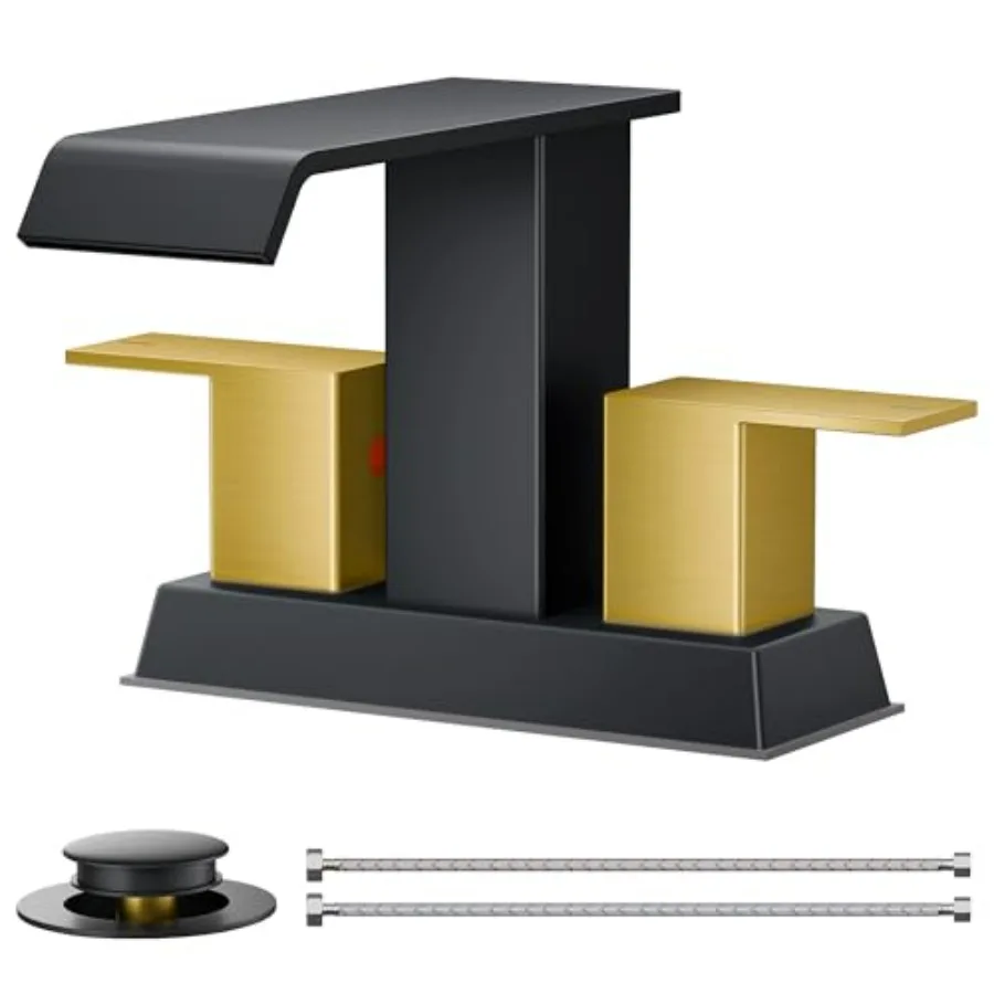 Square Waterfall Centerset Bathroom Faucet 3 or 2 Hole for 4 Inch Matte Black and Gold 2 Handle Bathroom Sink Faucet with Metal
Square Waterfall Centerset Bathroom Faucet 3 or 2 Hole for 4 Inch Matte Black and Gold 2 Handle Bathroom Sink Faucet with Metal