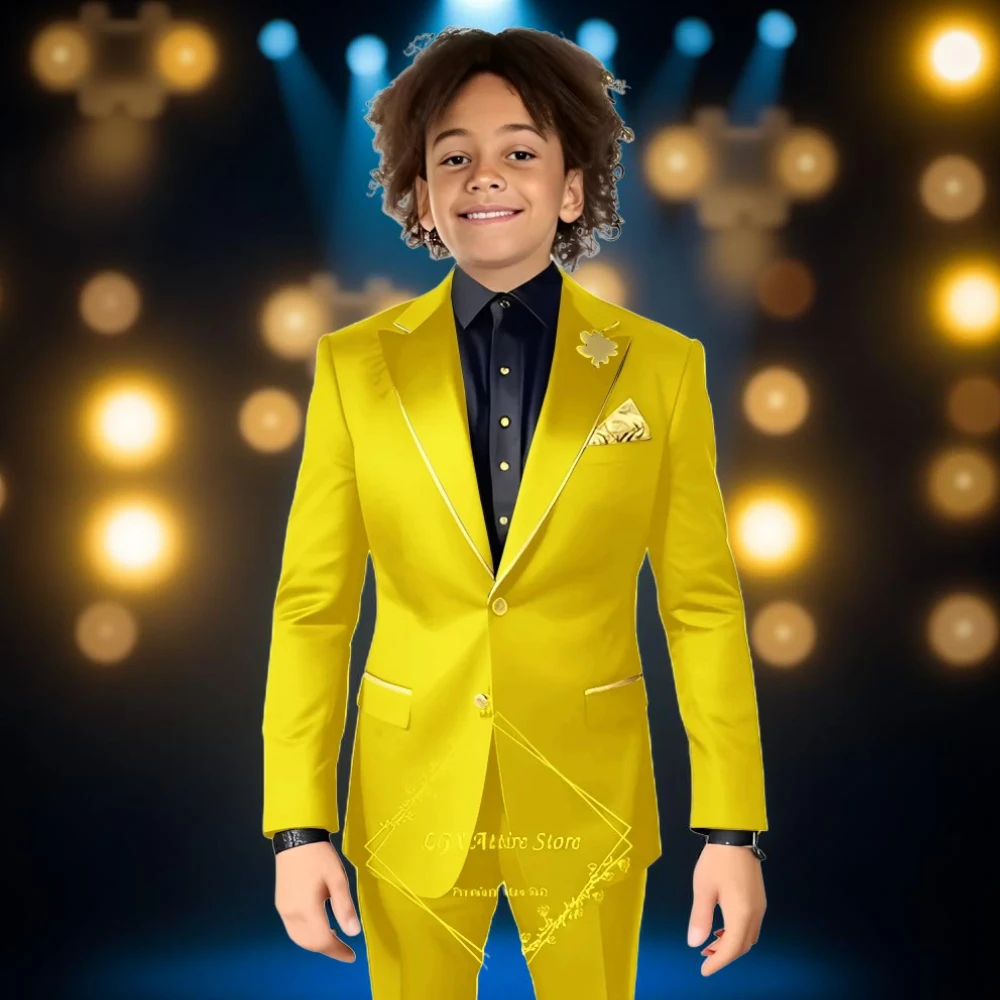 Gold Satin Boys Suit 2 piece Set Peak Lapel Blazer Wedding Children's Tuxedo 2-16 Years Old Custom Outfit Slim Fit Boy Suit
Gold Satin Boys Suit 2 piece Set Peak Lapel Blazer Wedding Children's Tuxedo 2-16 Years Old Custom Outfit Slim Fit Boy Suit