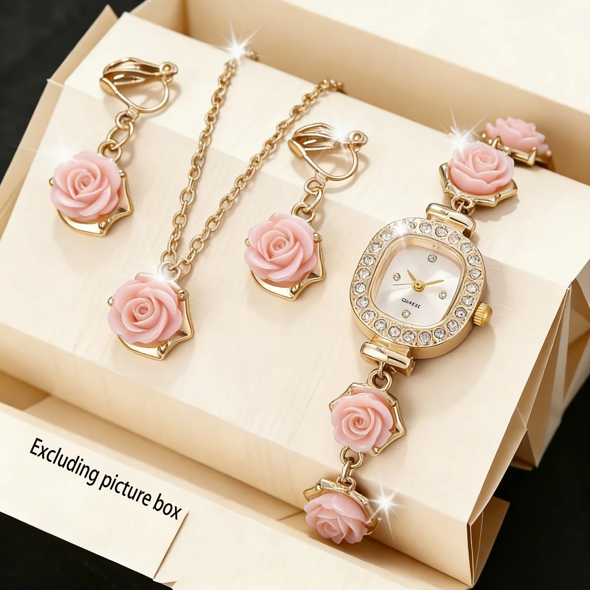 4PCS Elegant Flowers Women Watch Jewelry Set Fashion Rhinestone Square Ladies Quartz Wristwatches Accessories Gifts(Without Box)
4PCS Elegant Flowers Women Watch Jewelry Set Fashion Rhinestone Square Ladies Quartz Wristwatches Accessories Gifts(Without Box)