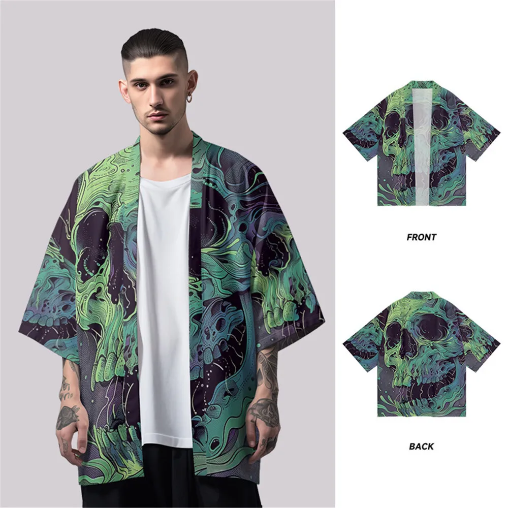 Summer Streetwear Man Anime Skull Print Beach Cardigan Shirt Blouse for Men Unisex Japanese Yukata Kimonos
Summer Streetwear Man Anime Skull Print Beach Cardigan Shirt Blouse for Men Unisex Japanese Yukata Kimonos