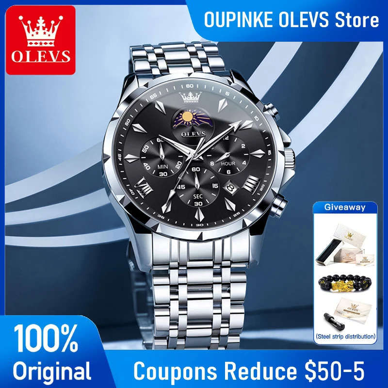 OLEVS 3653 Mans Watch Multifunctional Chronograph Quartz Watch Moon Phase Watches For Man Waterproof High Quality Original Brand
OLEVS 3653 Mans Watch Multifunctional Chronograph Quartz Watch Moon Phase Watches For Man Waterproof High Quality Original Brand