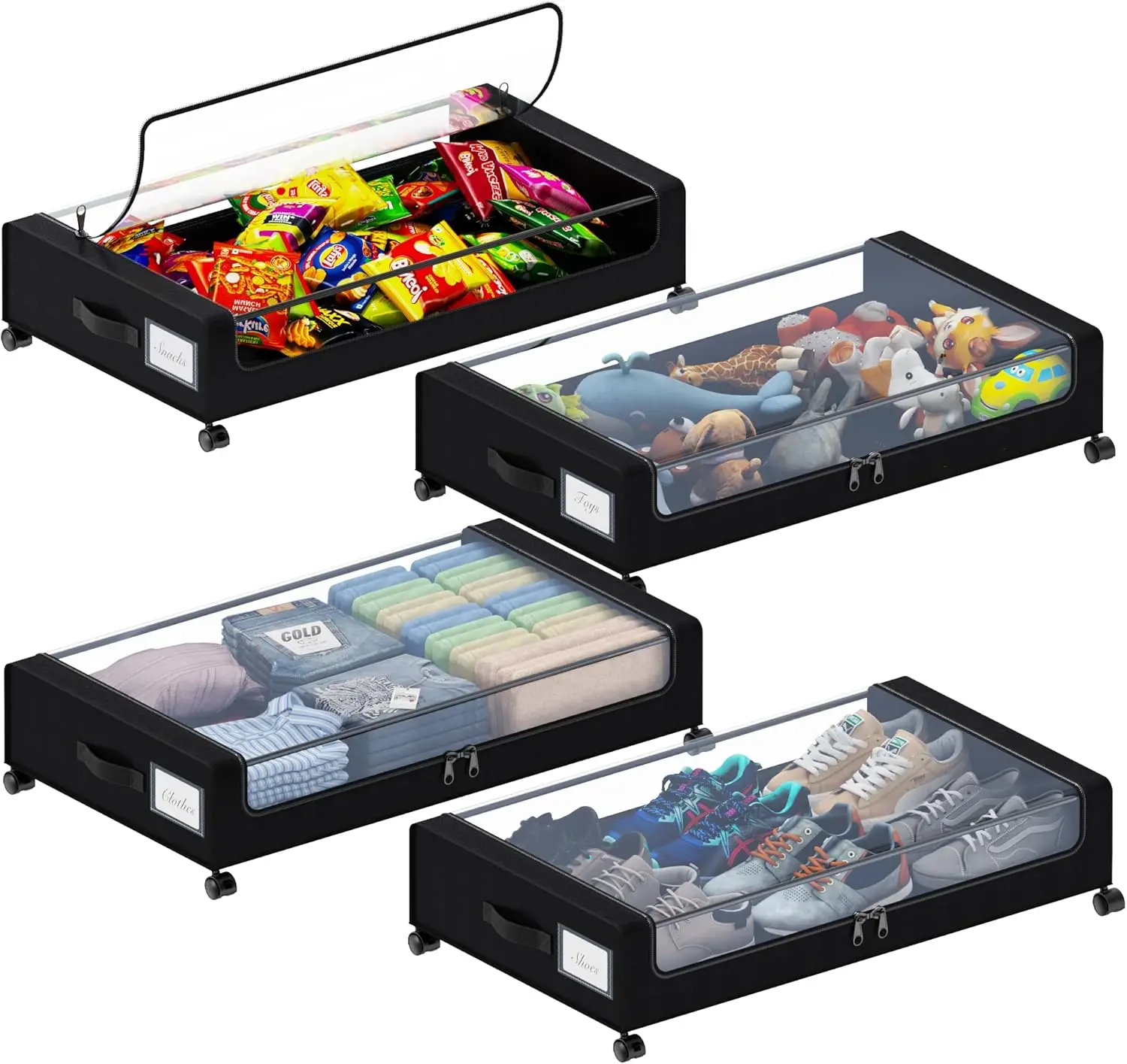 Большие выдвижные контейнеры для хранения под кроватью на колесиках с крышками, объем 60 л, для одежды, обуви, игрушек (4 шт., черные)
Большие выдвижные контейнеры для хранения под кроватью на колесиках с крышками, объем 60 л, для одежды, обуви, игрушек (4 шт., черные)