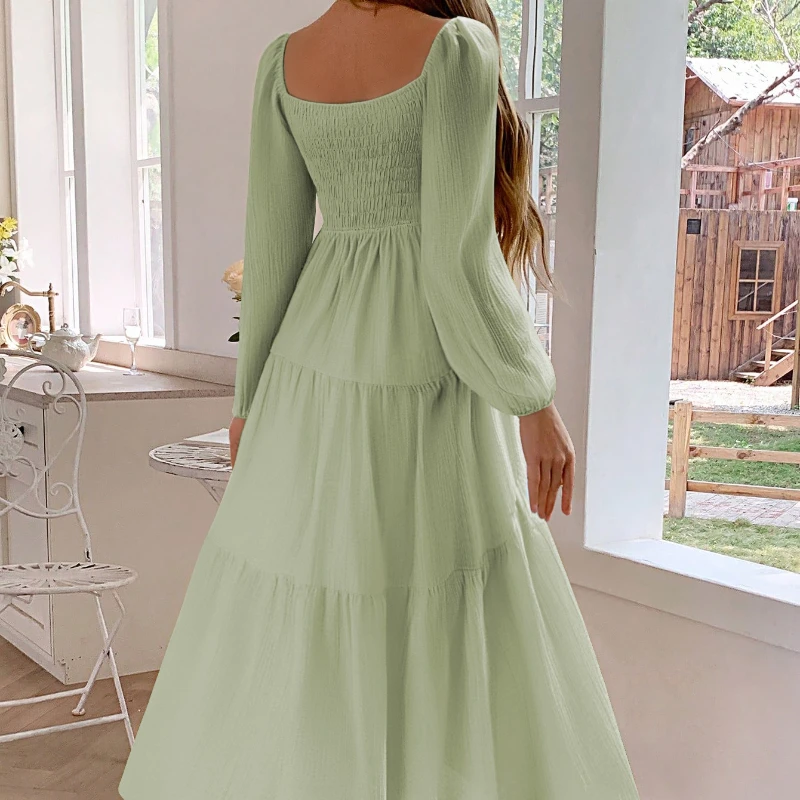 Elegant Women's Casual Long Sleeved Ruffled Dresses Boho Beach Sundress Holiday Solid Square Neck Prom Evening Party Maxi Dress
Elegant Women's Casual Long Sleeved Ruffled Dresses Boho Beach Sundress Holiday Solid Square Neck Prom Evening Party Maxi Dress