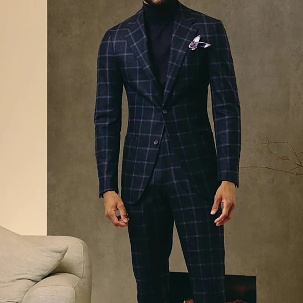 Elegent Navy Blue Plaid Suits For Mens Formal Business Blazer Wedding Groom Tuxedo 2 Piece Jacket Pants Costume Homme
Elegent Navy Blue Plaid Suits For Mens Formal Business Blazer Wedding Groom Tuxedo 2 Piece Jacket Pants Costume Homme