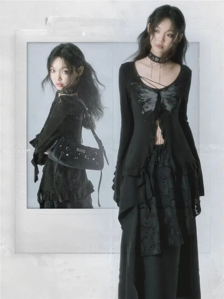 Women Fashion Two Pieces Set Vintage Bandage Butterfly Print T-shirts + Autumn Y2k Aesthetic Slim Streetwear Casual Skirts Femme
Women Fashion Two Pieces Set Vintage Bandage Butterfly Print T-shirts + Autumn Y2k Aesthetic Slim Streetwear Casual Skirts Femme