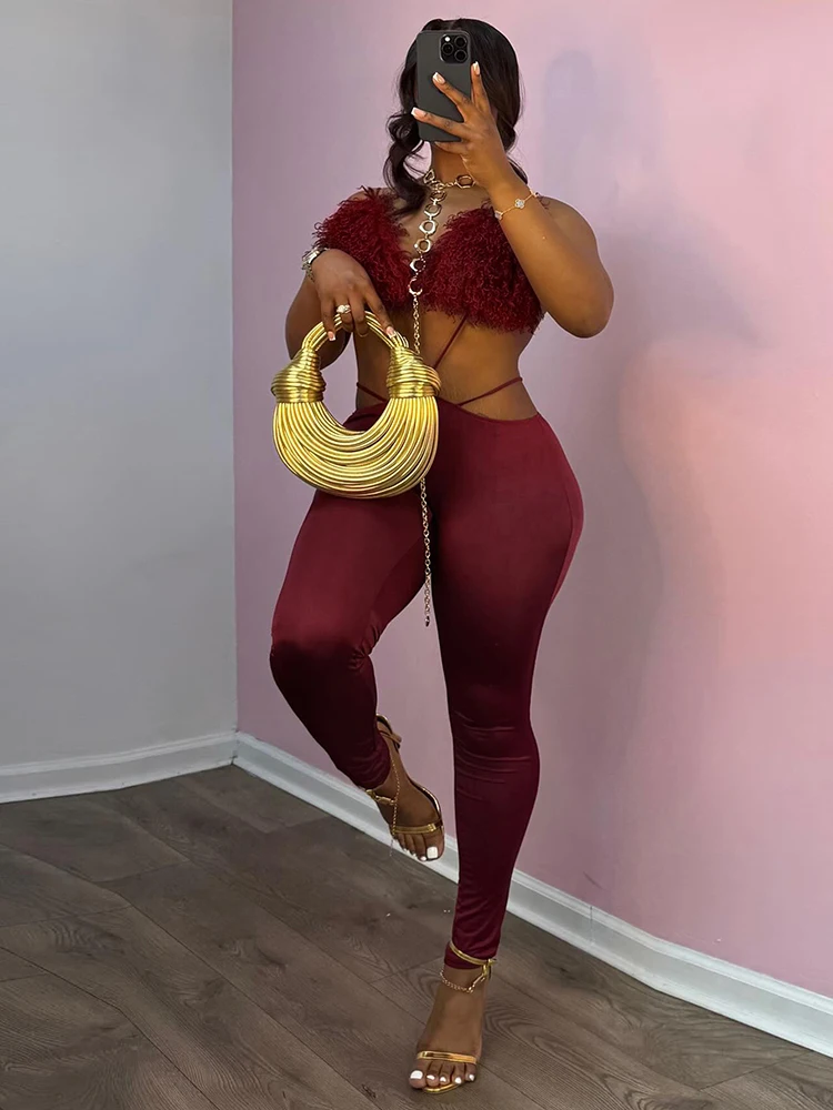 Macheda Sexy Backless Jumpsuits Women Furry Patchwork Halter Bandage Irregular Hollow Wasitless Midnight Club Party Overalls
Macheda Sexy Backless Jumpsuits Women Furry Patchwork Halter Bandage Irregular Hollow Wasitless Midnight Club Party Overalls