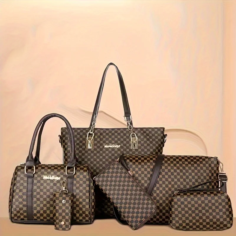 Women's Fashion Bag Set, PU Leather, Elegant Geometric Pattern, Including Tote, Crossbody & Accessory Pouches, Versatile Design
Women's Fashion Bag Set, PU Leather, Elegant Geometric Pattern, Including Tote, Crossbody & Accessory Pouches, Versatile Design
