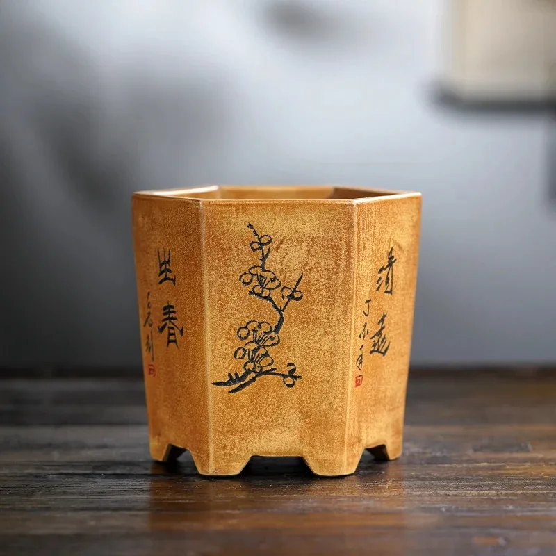 Ceramic Flower Hexagon Bonsai Pot Vase, Chinese Carved Pattern, Cubicles, Dormitory, Office, Desk, Table, Garden Decoration
Ceramic Flower Hexagon Bonsai Pot Vase, Chinese Carved Pattern, Cubicles, Dormitory, Office, Desk, Table, Garden Decoration