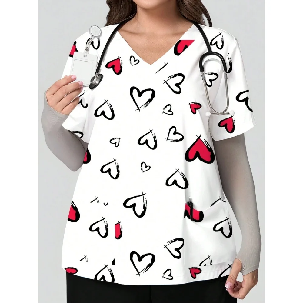 Cute Heart Print V-Neck Stretchy Medical Uniform for Women Casual Short Sleeve Patched Pockets Top Scrubs Medical Uniforms Woman
Cute Heart Print V-Neck Stretchy Medical Uniform for Women Casual Short Sleeve Patched Pockets Top Scrubs Medical Uniforms Woman