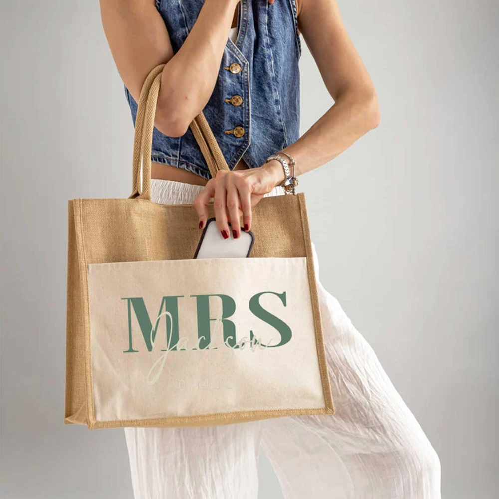 Practical Jute Tote Bag Durable Personalized Tote Custom Name Bride Beach Bag Wedding Bridal Shower Travel Shoulder Handbag
Practical Jute Tote Bag Durable Personalized Tote Custom Name Bride Beach Bag Wedding Bridal Shower Travel Shoulder Handbag