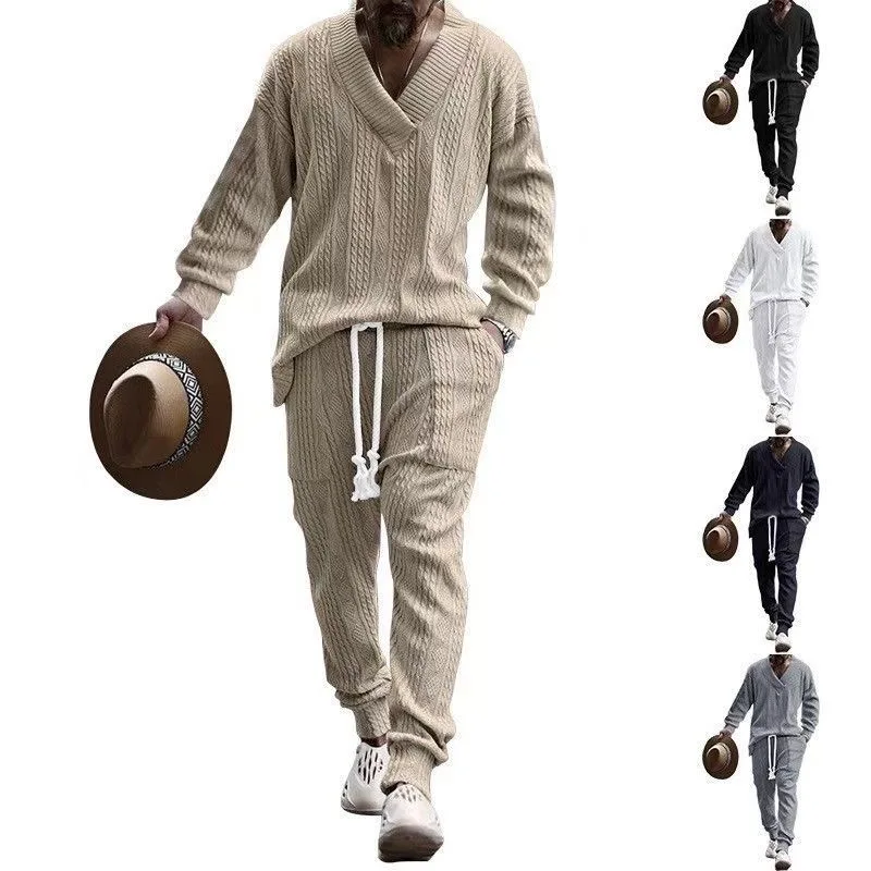 2024 new fashion sportswear solid color men's casual pants V-neck top with knitted sweater autumn suit
2024 new fashion sportswear solid color men's casual pants V-neck top with knitted sweater autumn suit