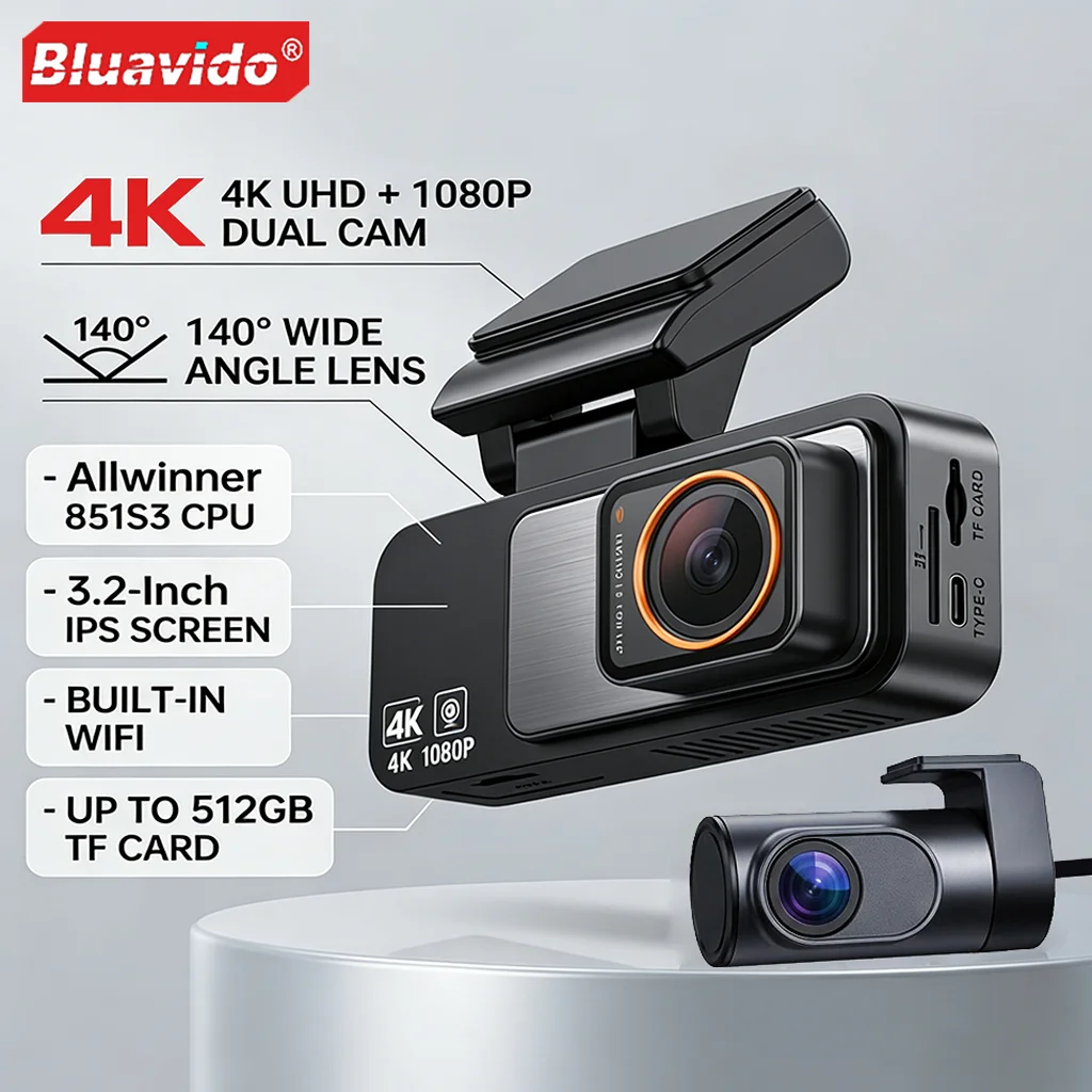 Видеорегистратор с двумя камерами 4K UHD, GPS, WDR, ночным видением, Wi-Fi, функцией записи видео, 1080P камера заднего вида, черный ящик для автомобиля
Видеорегистратор с двумя камерами 4K UHD, GPS, WDR, ночным видением, Wi-Fi, функцией записи видео, 1080P камера заднего вида, черный ящик для автомобиля