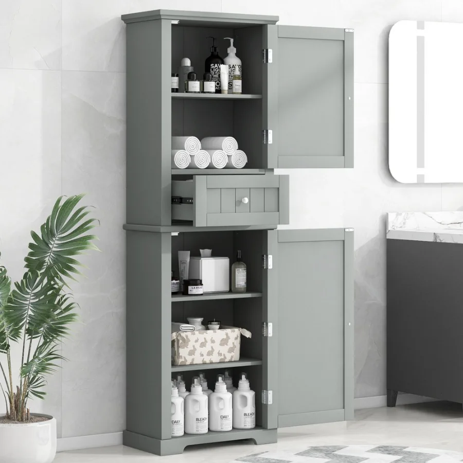 Tall Bathroom Storage Cabinet Freestanding Storage Cabinet with Drawer and Adjustable Shelf MDF Board with Painted Finish Grey
Tall Bathroom Storage Cabinet Freestanding Storage Cabinet with Drawer and Adjustable Shelf MDF Board with Painted Finish Grey