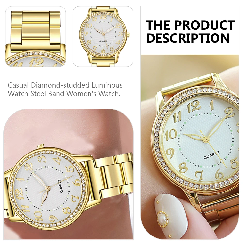 Diamond-inlazed Luminous Women Quartz Wristwatch Stainless Steel Diamond-Studded Watch Band Night Glow Lady Watch
Diamond-inlazed Luminous Women Quartz Wristwatch Stainless Steel Diamond-Studded Watch Band Night Glow Lady Watch