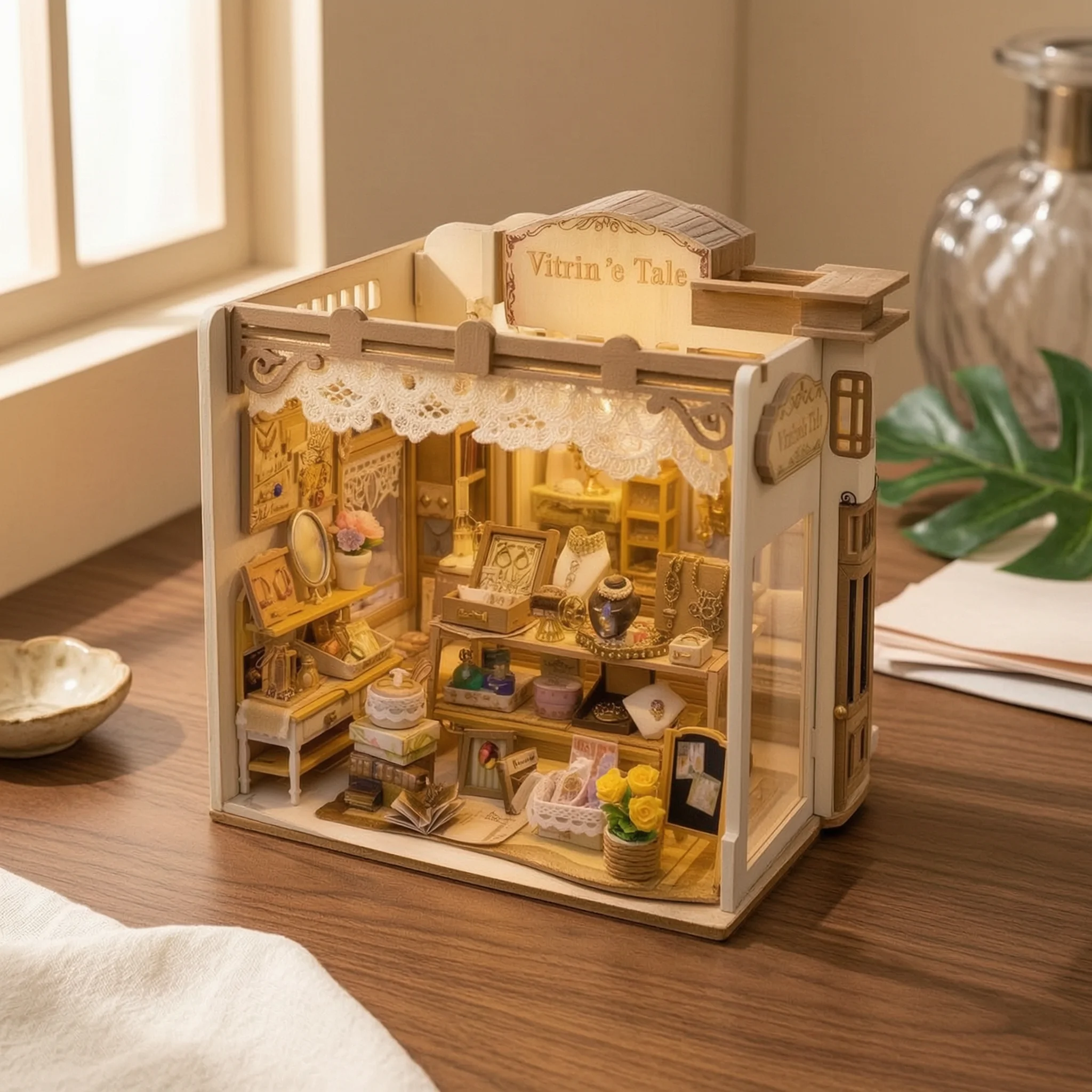 Miniature Jewelry Shop Lighted Miniature House with Light Storefront Model Kit Wood-Toned Toy Charming for Collectors
Miniature Jewelry Shop Lighted Miniature House with Light Storefront Model Kit Wood-Toned Toy Charming for Collectors