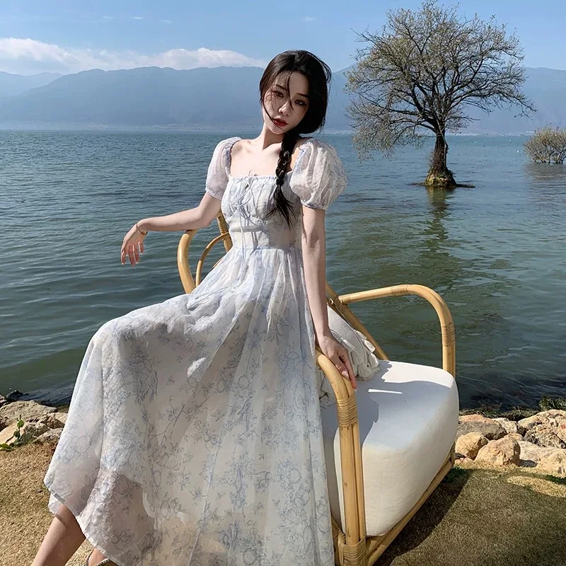 French Florl Print Dress Summer Women Square Neck Retro Niche Fairy Waist Drawstring Sweet Korean Faashion Beach Holiday Dress
French Florl Print Dress Summer Women Square Neck Retro Niche Fairy Waist Drawstring Sweet Korean Faashion Beach Holiday Dress
