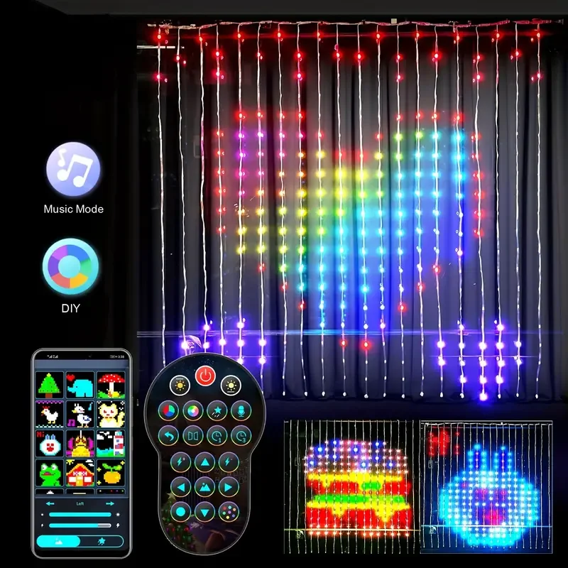 Smart Curtain String Light App DIY Picture Text Led Display Smart LED RGB String Light RGB LED Bluetooth Control Curtain Lights
Smart Curtain String Light App DIY Picture Text Led Display Smart LED RGB String Light RGB LED Bluetooth Control Curtain Lights
