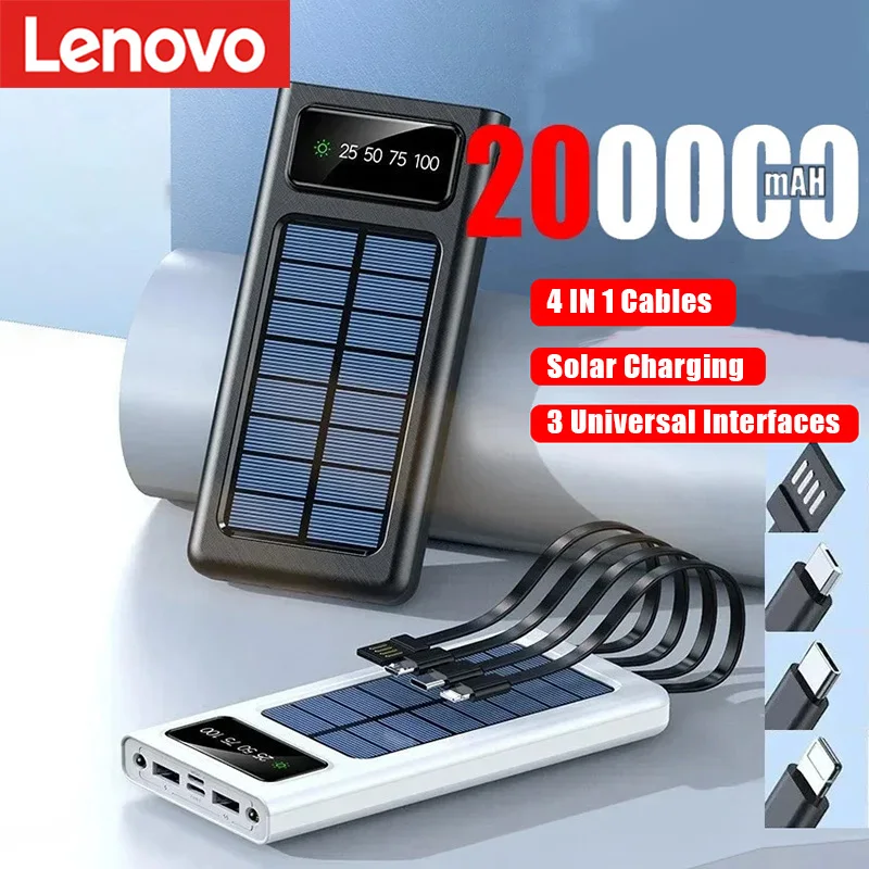 Lenovo 200000mah Solar Power Bank Built 4 Cables Convenient Fast Charging Usb Ports Charger Powerbank For Iphone Xiaomi Samsung
Lenovo 200000mah Solar Power Bank Built 4 Cables Convenient Fast Charging Usb Ports Charger Powerbank For Iphone Xiaomi Samsung