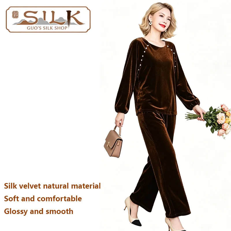 High-end 100% Silk Velvet Women's Set - Long-sleeved T-shirt and Long Pants, Elegant, Comfortable, Soft, Casual, and Luxurious.
High-end 100% Silk Velvet Women's Set - Long-sleeved T-shirt and Long Pants, Elegant, Comfortable, Soft, Casual, and Luxurious.