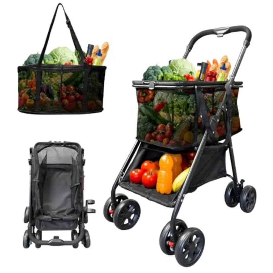 Folding Shopping Cart for Groceries, Laundry Camping: Steel Frame, Black, 80lbs Capacity, Detachable Double Baskets 360 Swivel
Folding Shopping Cart for Groceries, Laundry Camping: Steel Frame, Black, 80lbs Capacity, Detachable Double Baskets 360 Swivel