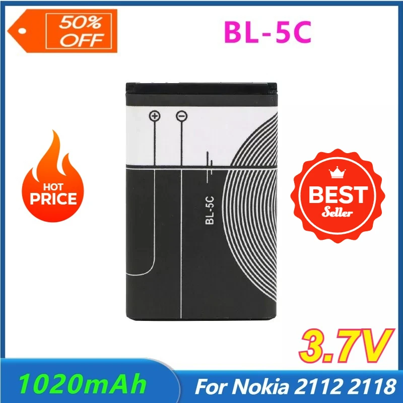 3.7V 1020mAh Battery BL-5C Rechargeable Batteries for Nokia 2112 2118 2255 2270 2280 2300 2600 2610 3125 3230
3.7V 1020mAh Battery BL-5C Rechargeable Batteries for Nokia 2112 2118 2255 2270 2280 2300 2600 2610 3125 3230