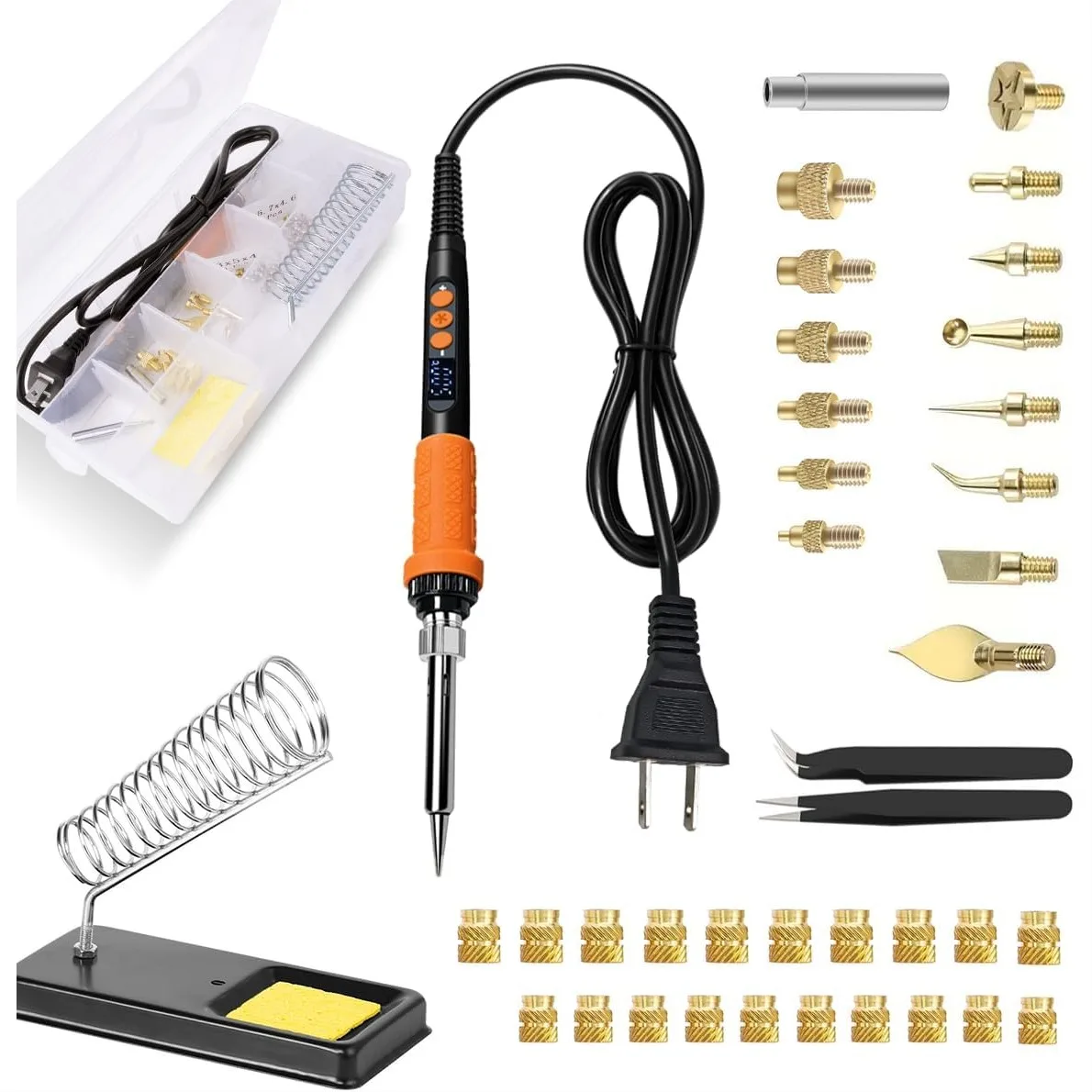 90W Digital Soldering Iron Heat Set Insert Tool With Extra Soldering Tips And Threaded Inserts Brass Nuts For 3D Printing
90W Digital Soldering Iron Heat Set Insert Tool With Extra Soldering Tips And Threaded Inserts Brass Nuts For 3D Printing