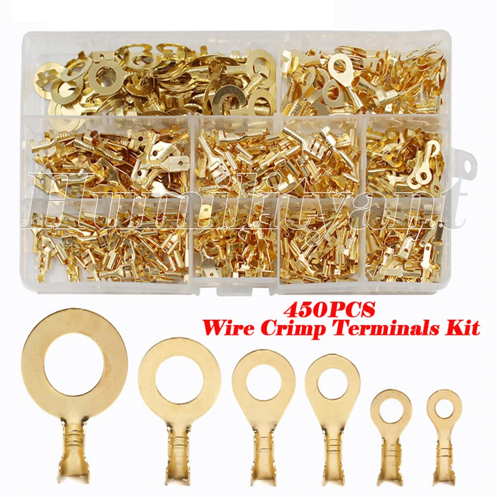 450PCS Bare Terminial Ring Type Cable Wire Connector Gold Non-Insulated 2.8/4.8/6.3mm Crimp Terminal Kit
450PCS Bare Terminial Ring Type Cable Wire Connector Gold Non-Insulated 2.8/4.8/6.3mm Crimp Terminal Kit