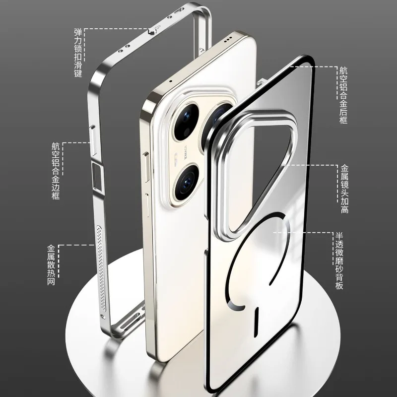 For Huawei Pura 90 Pro Case Magnetic For MagSafe Aluminum Alloy Frame Heat Dissipation Matte Transparent PC Back Cover Non-Slip
For Huawei Pura 90 Pro Case Magnetic For MagSafe Aluminum Alloy Frame Heat Dissipation Matte Transparent PC Back Cover Non-Slip