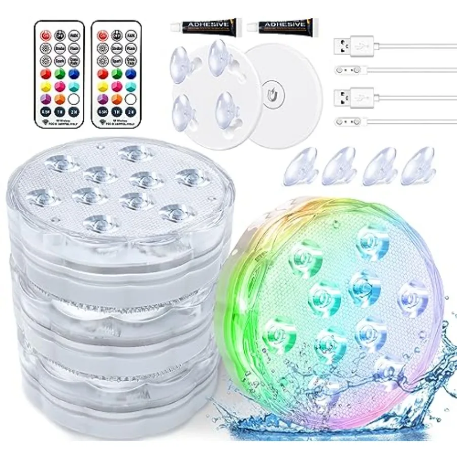 Rechargeable Submersible Pool Lights with Remote Waterproof Underwater Charging Battery Operated Controlled 5 Color Changing LE
Rechargeable Submersible Pool Lights with Remote Waterproof Underwater Charging Battery Operated Controlled 5 Color Changing LE