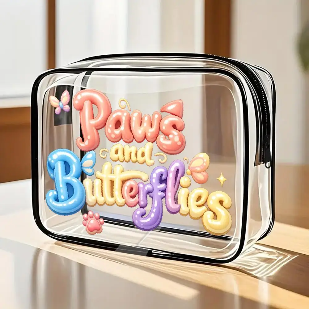Toilet Bag BalloonStyle Lettering Butterfly And Paw Print Clear PVC Cosmetic Bag Kawaii Colorful Design Zippered Portable Organi
Toilet Bag BalloonStyle Lettering Butterfly And Paw Print Clear PVC Cosmetic Bag Kawaii Colorful Design Zippered Portable Organi
