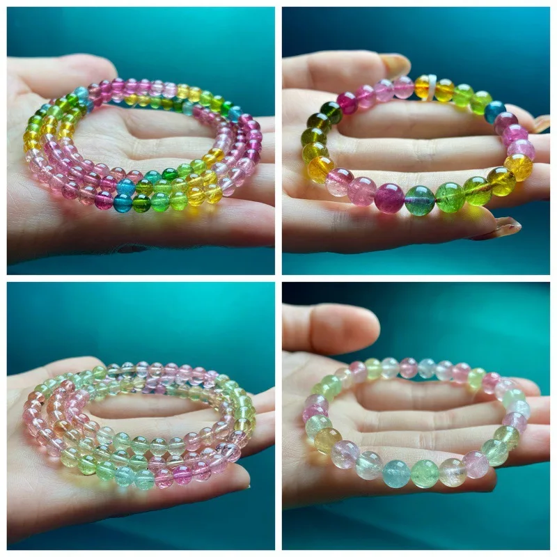 Natural Brazilian vintage rainbow tourmaline bracelet for women, three-strand macaron crystal beaded jewelry, popular accessory
Natural Brazilian vintage rainbow tourmaline bracelet for women, three-strand macaron crystal beaded jewelry, popular accessory