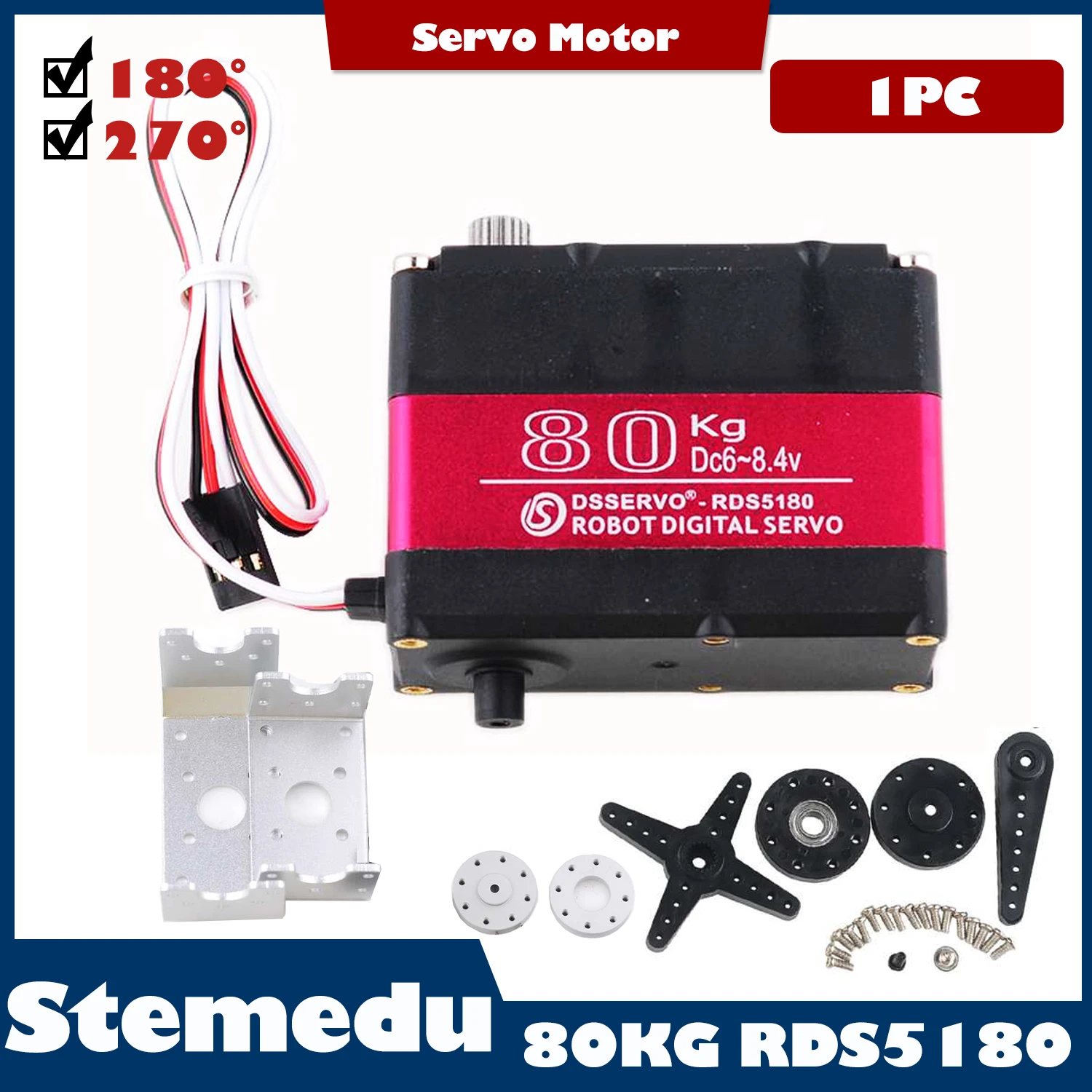 RDS5180 80KG 7.4V Dual Shaft Servo Waterproof High Torque Metal Gear RC Digital Servo with U-Shaped Mount for 1/5 RC Car Robot
RDS5180 80KG 7.4V Dual Shaft Servo Waterproof High Torque Metal Gear RC Digital Servo with U-Shaped Mount for 1/5 RC Car Robot
