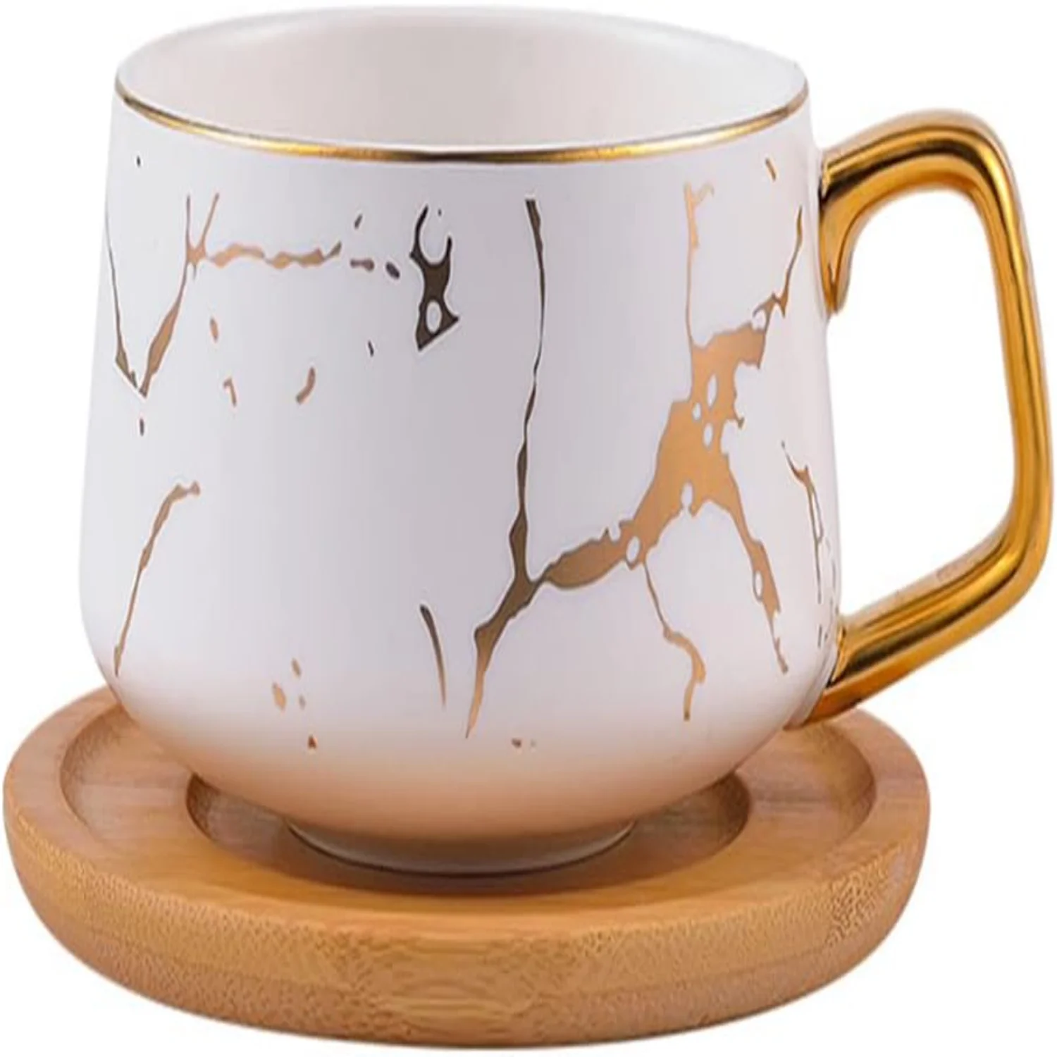 Marble Print Cappuccino Cups with Wooden Saucer Set - Gold-Plated Handle - Ideal for Coffee, Milk, Latte - Premium Ceramic Bever
Marble Print Cappuccino Cups with Wooden Saucer Set - Gold-Plated Handle - Ideal for Coffee, Milk, Latte - Premium Ceramic Bever