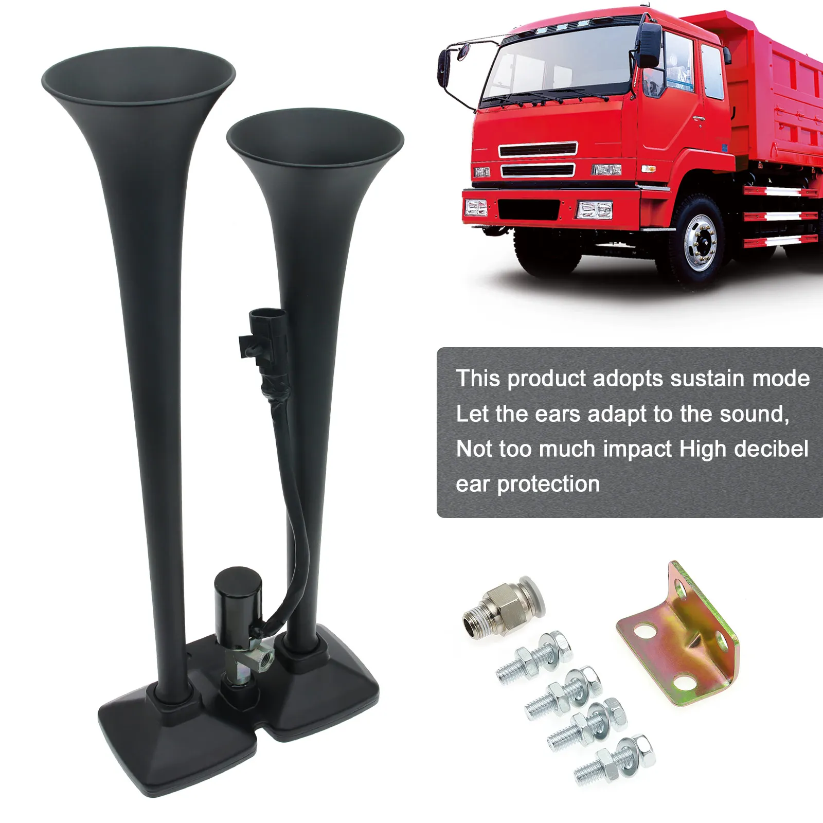 Black Air Horn Dual Trumpet Air Pump Air Horn Pipe Electric Horn Solenoid Valve Loud Speaker for Car Truck Train Boat 12V 24V
Black Air Horn Dual Trumpet Air Pump Air Horn Pipe Electric Horn Solenoid Valve Loud Speaker for Car Truck Train Boat 12V 24V