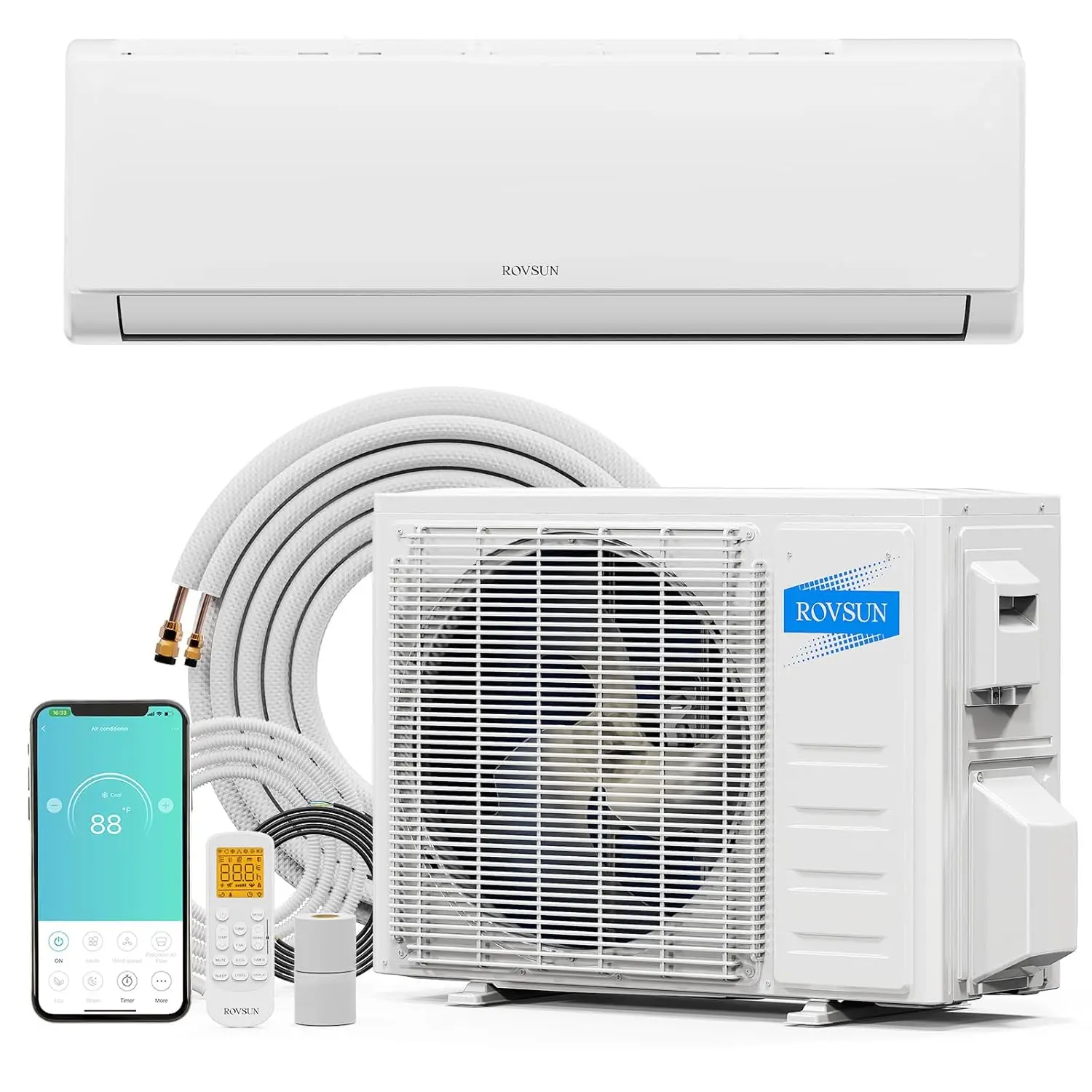 9000 BTU Wifi Enabled Mini Split Air Conditioner & Heater with Inverter, 20 SEER2 Energy Saving 115V Ductless Split AC, Custom
9000 BTU Wifi Enabled Mini Split Air Conditioner & Heater with Inverter, 20 SEER2 Energy Saving 115V Ductless Split AC, Custom