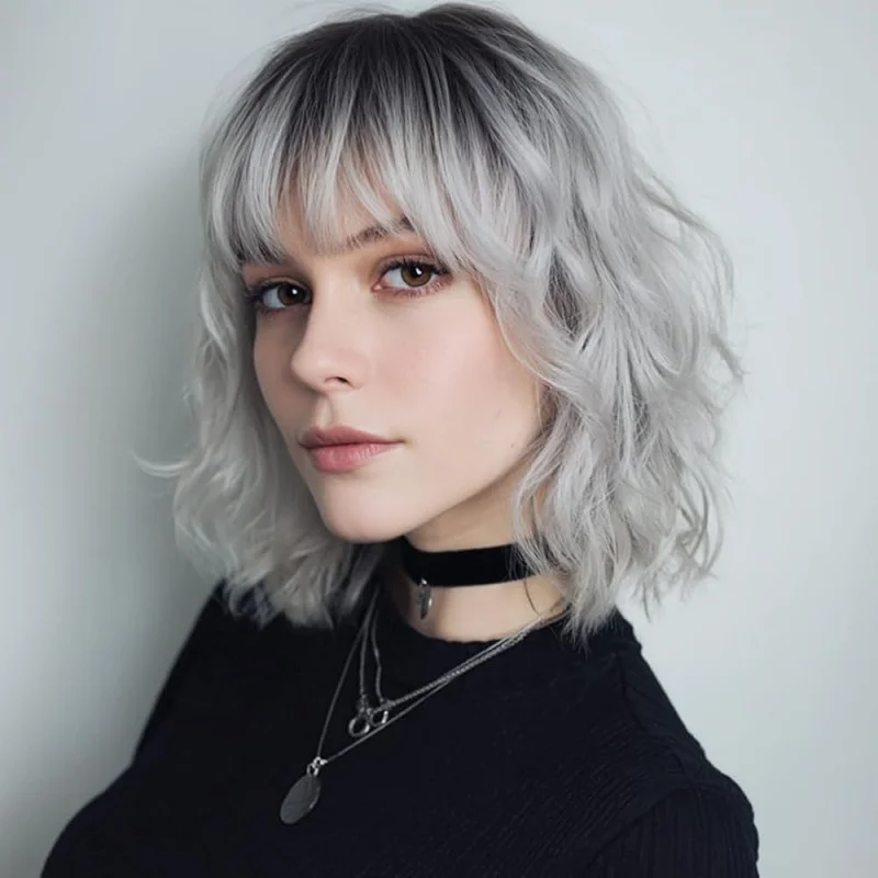 New European and American style big wave with bangs, short curly synthetic hair full headpiece, fashionable women's wig
New European and American style big wave with bangs, short curly synthetic hair full headpiece, fashionable women's wig
