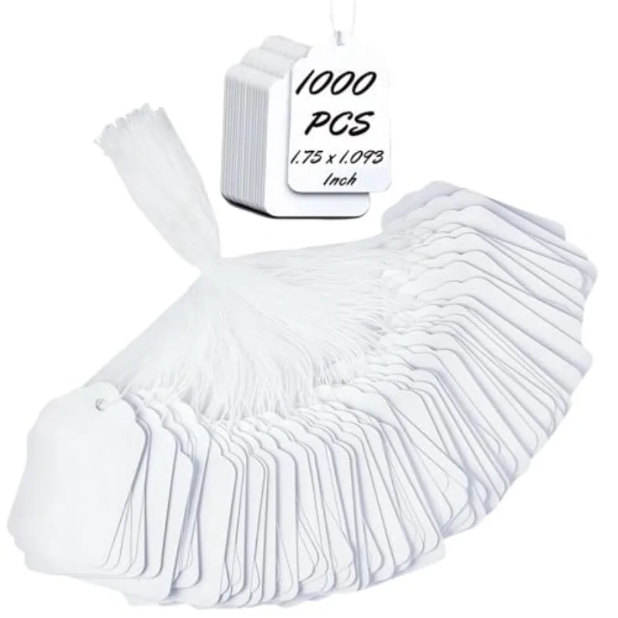 1000 PCS Pre-Strung Price Tags with String, White Paper Label Tags for Garage Sale Jewelry Clothing Retail, 1.75 x 1.093 Inch
1000 PCS Pre-Strung Price Tags with String, White Paper Label Tags for Garage Sale Jewelry Clothing Retail, 1.75 x 1.093 Inch