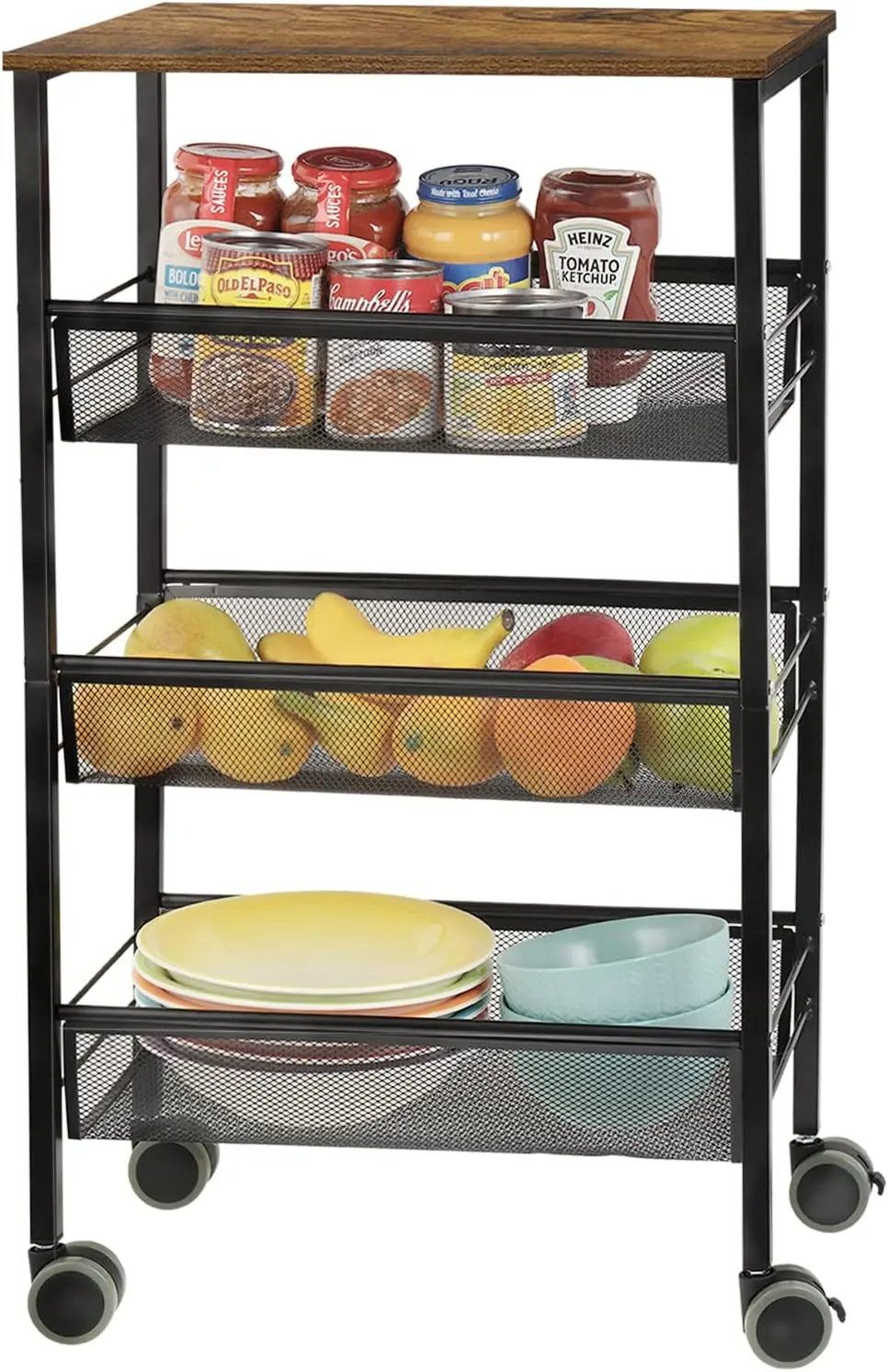 Kitchen Storage Rolling Cart, 4-Tier Kitchen Island Cart on Wheels with Wooden Shelves, Lockable Utility Cart with Mesh
Kitchen Storage Rolling Cart, 4-Tier Kitchen Island Cart on Wheels with Wooden Shelves, Lockable Utility Cart with Mesh