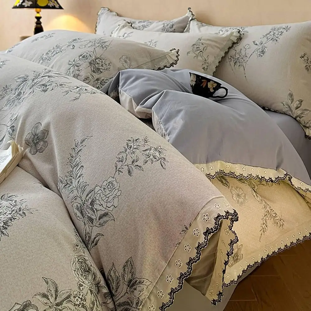 Queen Size Bedding Sets 4 Pieces, lower Lea with Lace Trim Duvet Quilt Cover & itted Sheet & 2 Pillowcase Set, Cotton, Grey, Sty
Queen Size Bedding Sets 4 Pieces, lower Lea with Lace Trim Duvet Quilt Cover & itted Sheet & 2 Pillowcase Set, Cotton, Grey, Sty