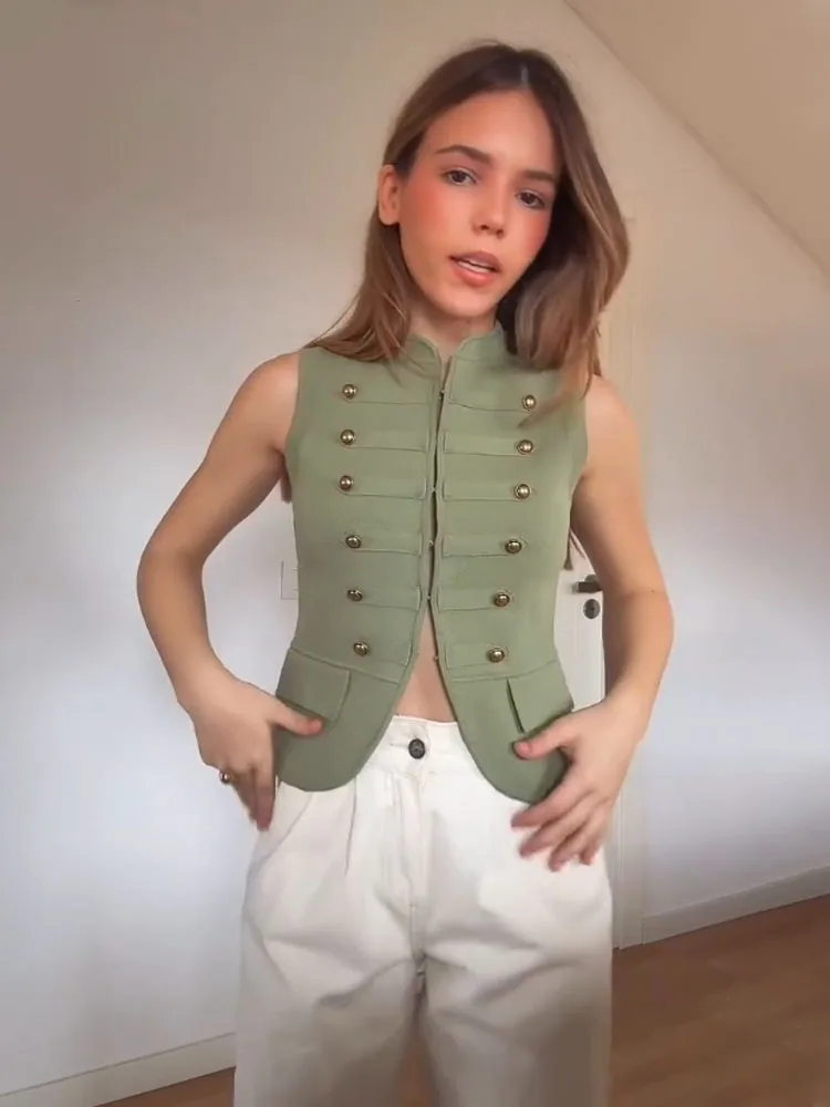 HH 2026 Women Fashion Single Row Hidden Button Decoration Short Top Female Solid Stand Collar Sleeveless Casual Knitted Vest
HH 2026 Women Fashion Single Row Hidden Button Decoration Short Top Female Solid Stand Collar Sleeveless Casual Knitted Vest