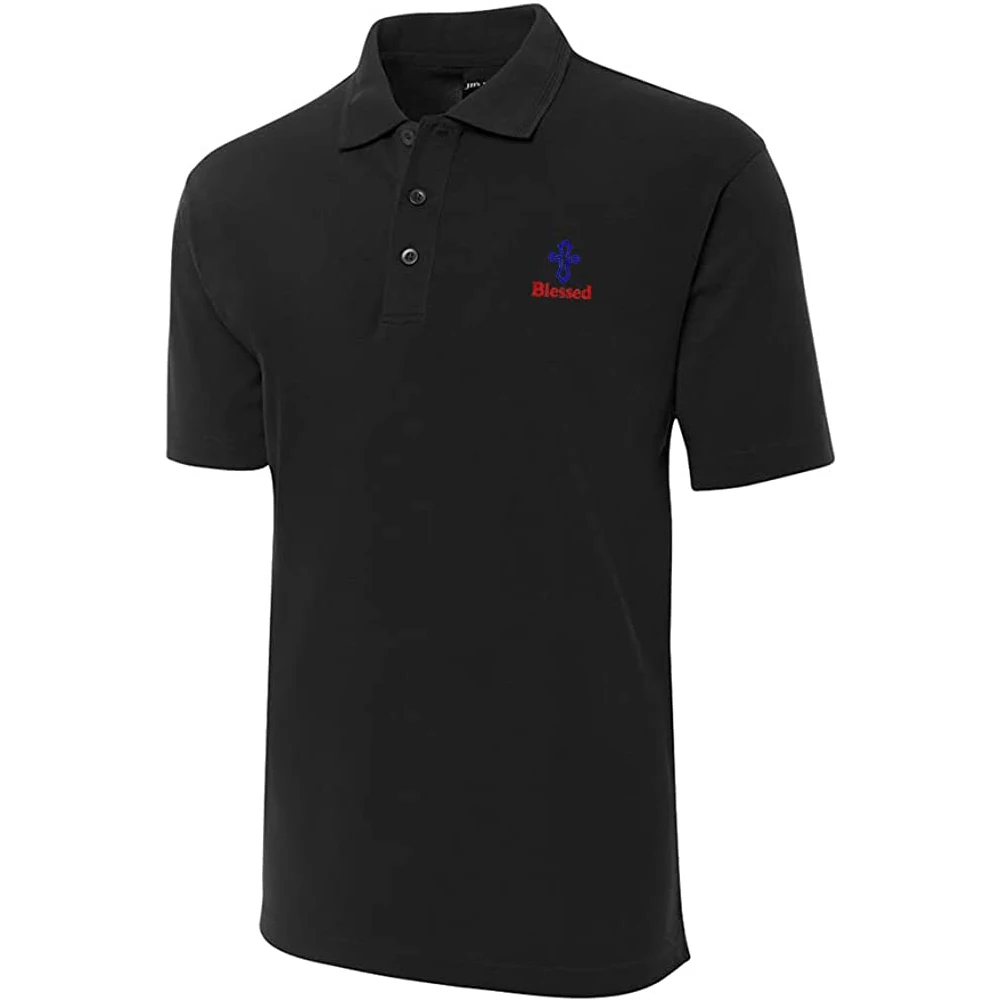 Cross with Blessed Embroidered Short Sleeve Polo Shirts Classic Embroidery Men's Polo Shirt
Cross with Blessed Embroidered Short Sleeve Polo Shirts Classic Embroidery Men's Polo Shirt