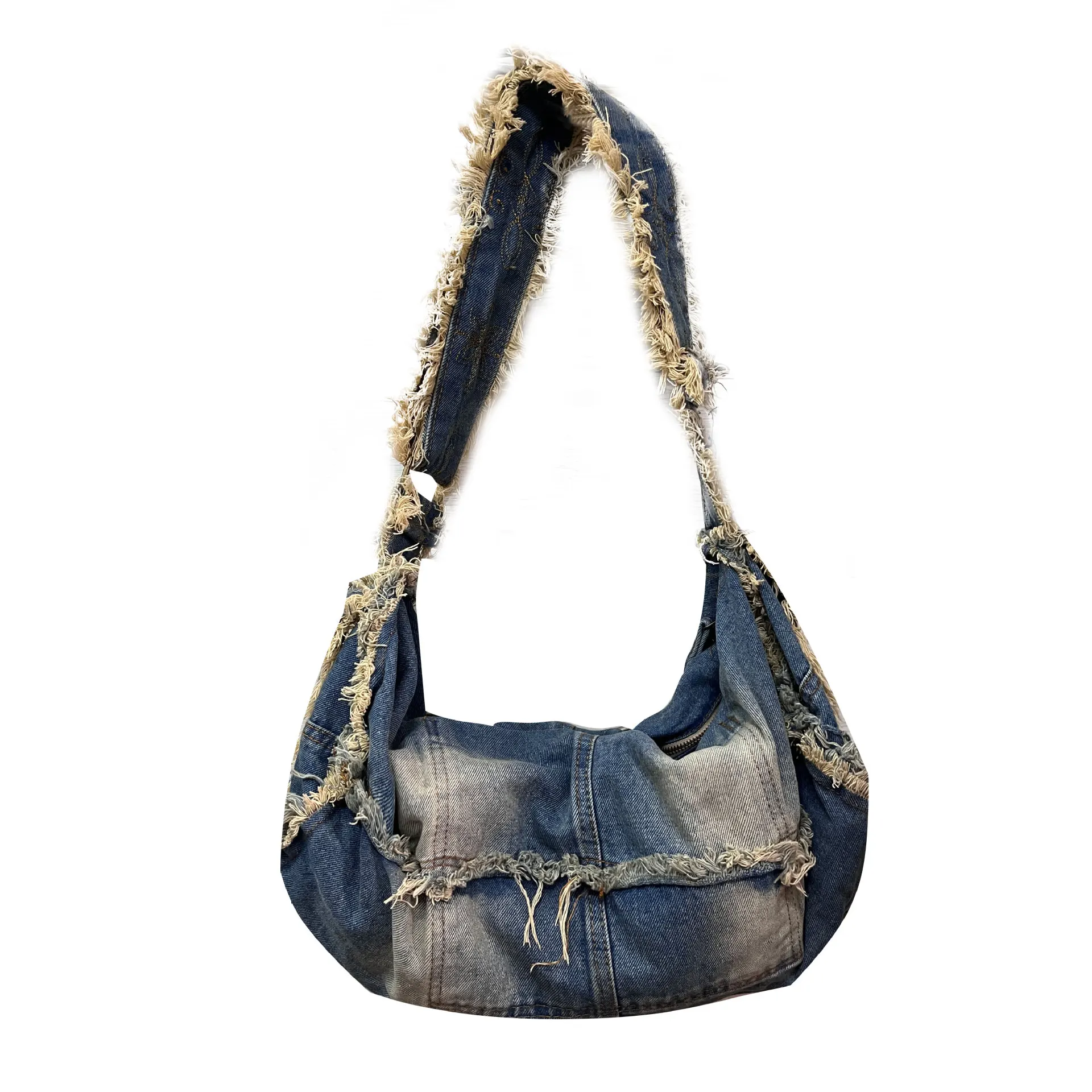 Hairy edged vintage denim bag with a lazy feel, slanted shoulder bag, large capacity retro armpit, student commuting tote bag
Hairy edged vintage denim bag with a lazy feel, slanted shoulder bag, large capacity retro armpit, student commuting tote bag