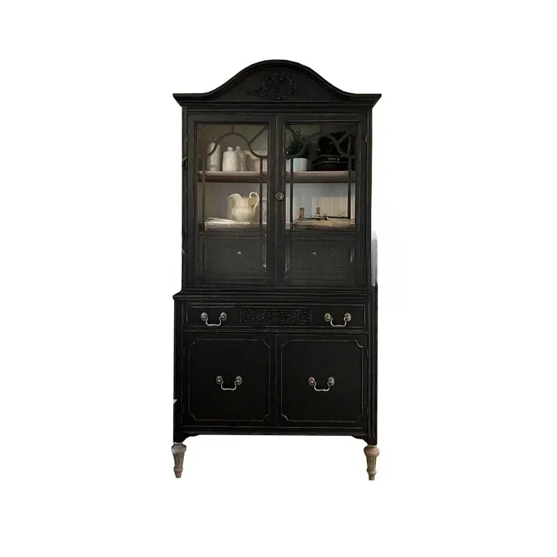 French retro solid wood dining side cabinet integrated against the wall, American medieval, restaurant storage display locker
French retro solid wood dining side cabinet integrated against the wall, American medieval, restaurant storage display locker