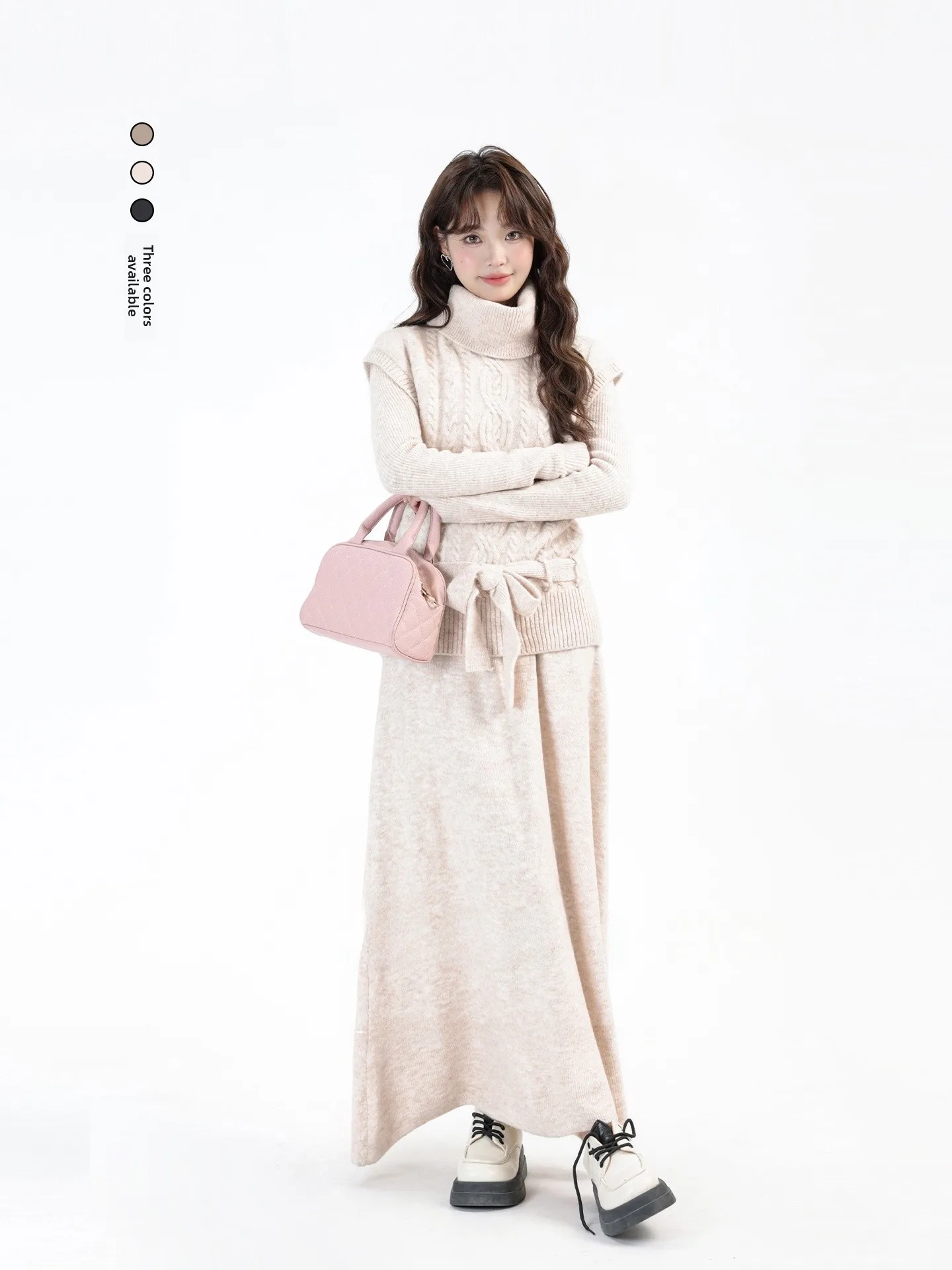 Корейский модный женский комплект: вязаная футболка с высоким воротником, жилет с поясом, базовый слой, зимний уютный комплект с юбкой
Корейский модный женский комплект: вязаная футболка с высоким воротником, жилет с поясом, базовый слой, зимний уютный комплект с юбкой