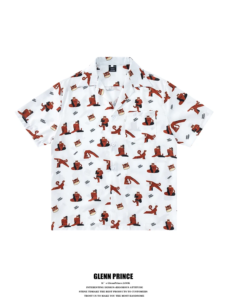 Loose Cuban Collar Short Sleeve Cartoon Print Men's Shirt Youth Fashion Breathable Polyester Fiber Casual Summer Top
Loose Cuban Collar Short Sleeve Cartoon Print Men's Shirt Youth Fashion Breathable Polyester Fiber Casual Summer Top