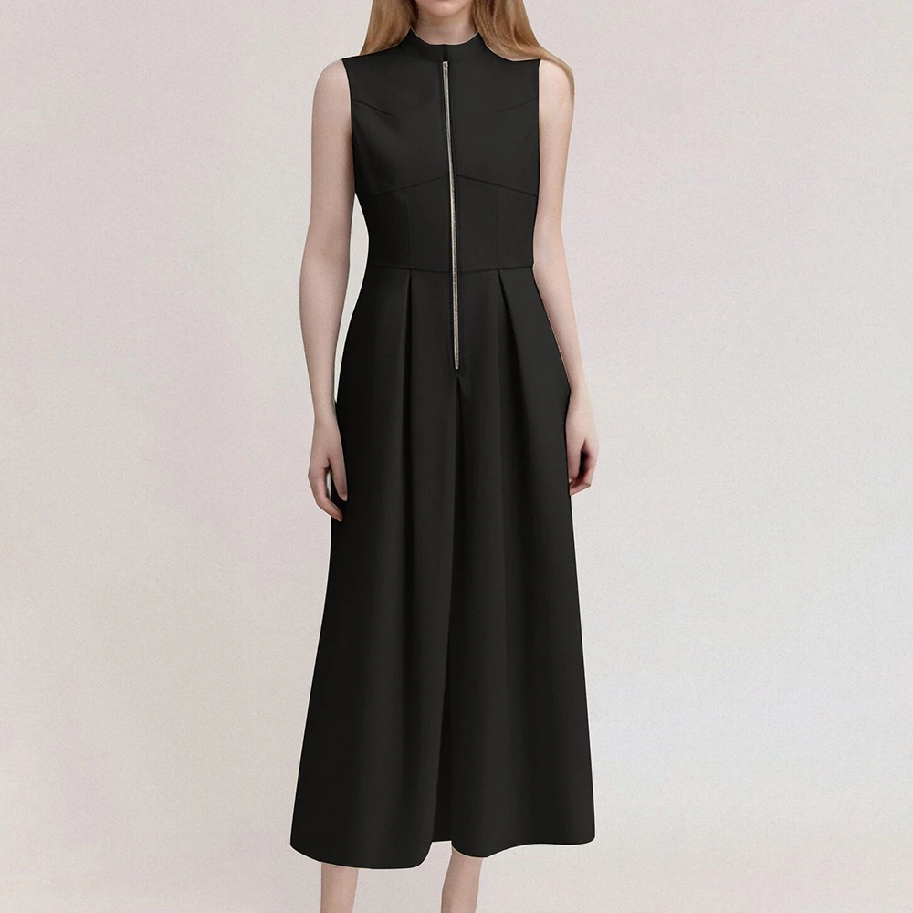Women's Elegant Black Maxi Dress Round Neck Sleeveless Front Zipper A-Line Long Dress With Pockets Office Laay Wear Casual Dress
Women's Elegant Black Maxi Dress Round Neck Sleeveless Front Zipper A-Line Long Dress With Pockets Office Laay Wear Casual Dress