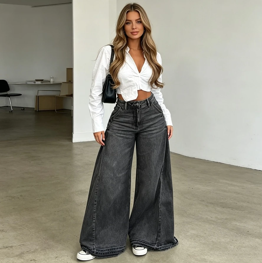 Flare Pants Denim Pant Women Jeans Frayed Hem Vintage Distressed Loose High Waist Straight Trousers Y2k Streetwear Work Spring
Flare Pants Denim Pant Women Jeans Frayed Hem Vintage Distressed Loose High Waist Straight Trousers Y2k Streetwear Work Spring