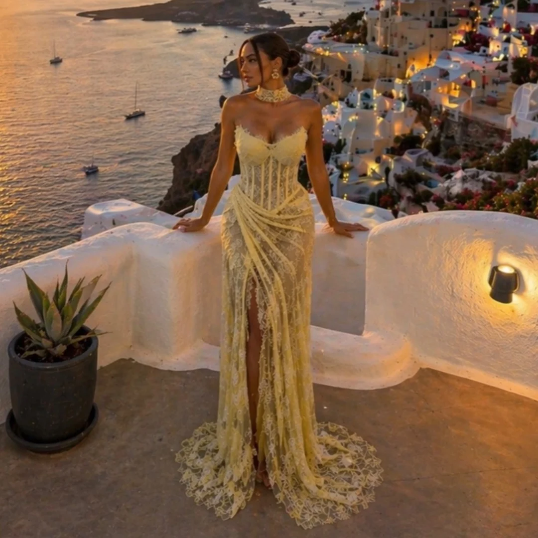 Transparent Lace Bodice Evening Dresses Sweetheart Slit Prom Dress Sleeveless Ruched Party Gown Gala Vestidos Customized
Transparent Lace Bodice Evening Dresses Sweetheart Slit Prom Dress Sleeveless Ruched Party Gown Gala Vestidos Customized